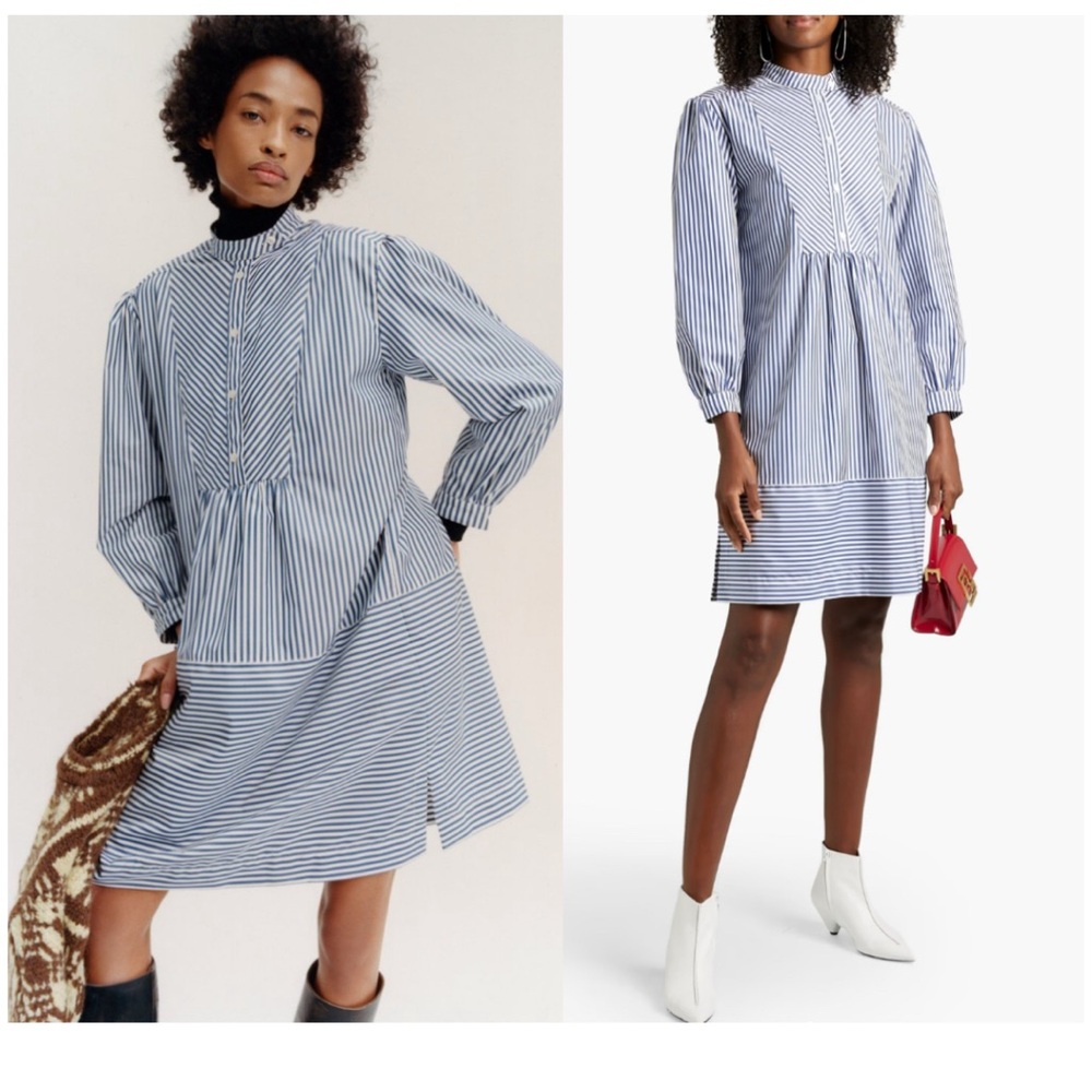 Alexa Chung Chaucer Striped Cotton Poplin Mini Shirt Dress Designer Navy